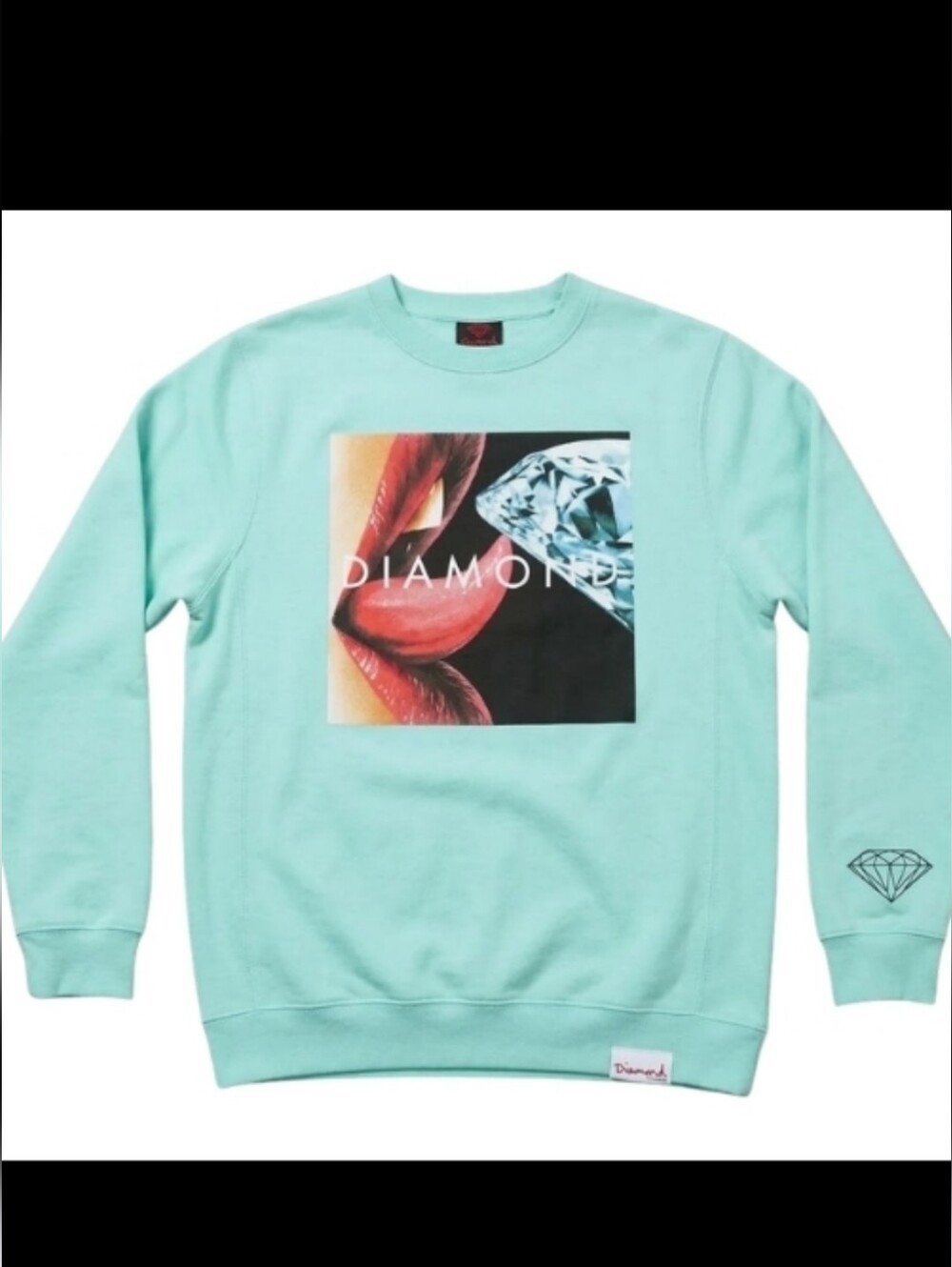 Diamond Supply Kissing Lips Mint Green Graphic Sweatshirt Unisex Size Medium